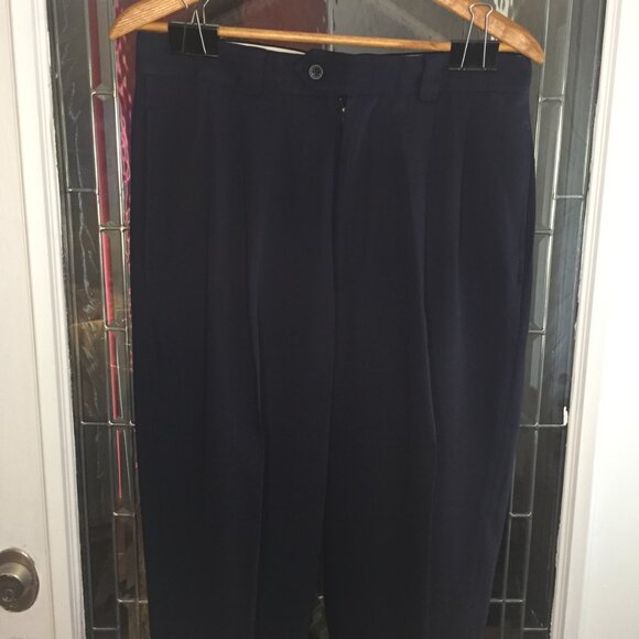 Vintage 90s J RIGGINS Blue Pleated & Cuffed Dress Pants 32x32 Woven Polyester - Picture 1 of 6